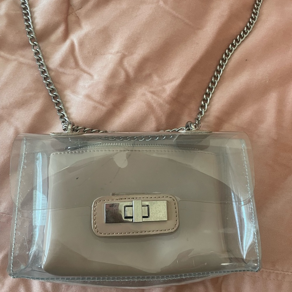 Clear and nude shoulder purse.